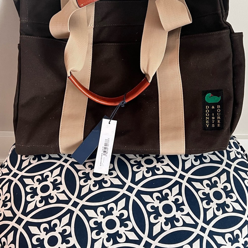 Dooney & Bourke Tan and Brown Tote with Geometric Design